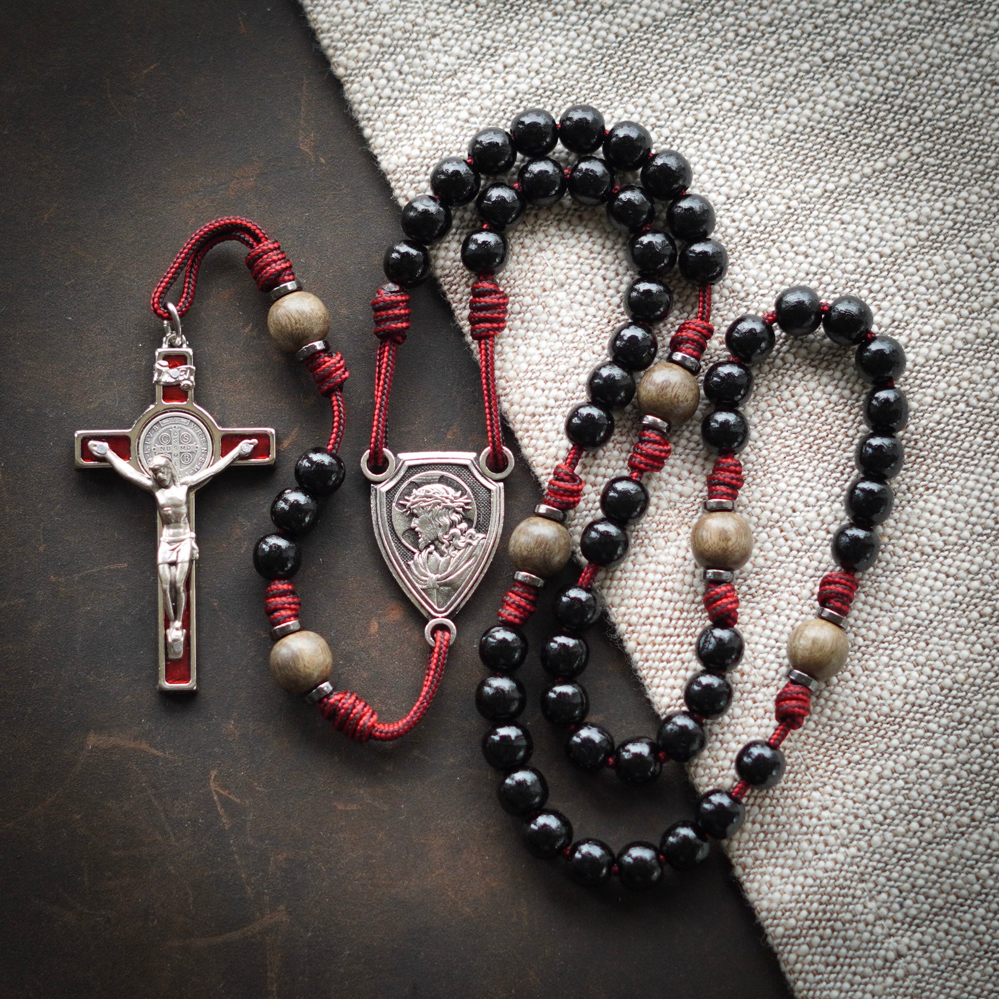 The Sacred Heart Rosary: Black Gloss Beads, Graywood, and a Devotion That Goes All the Way Back
