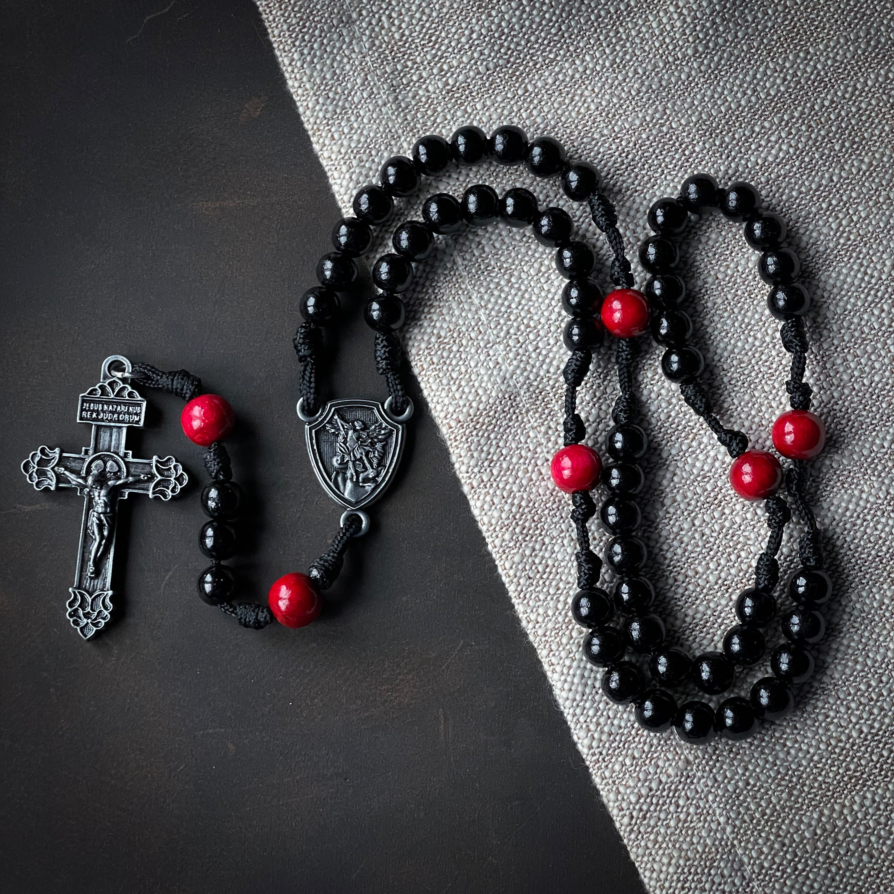 Handmade Wooden Rosary - Courage Design