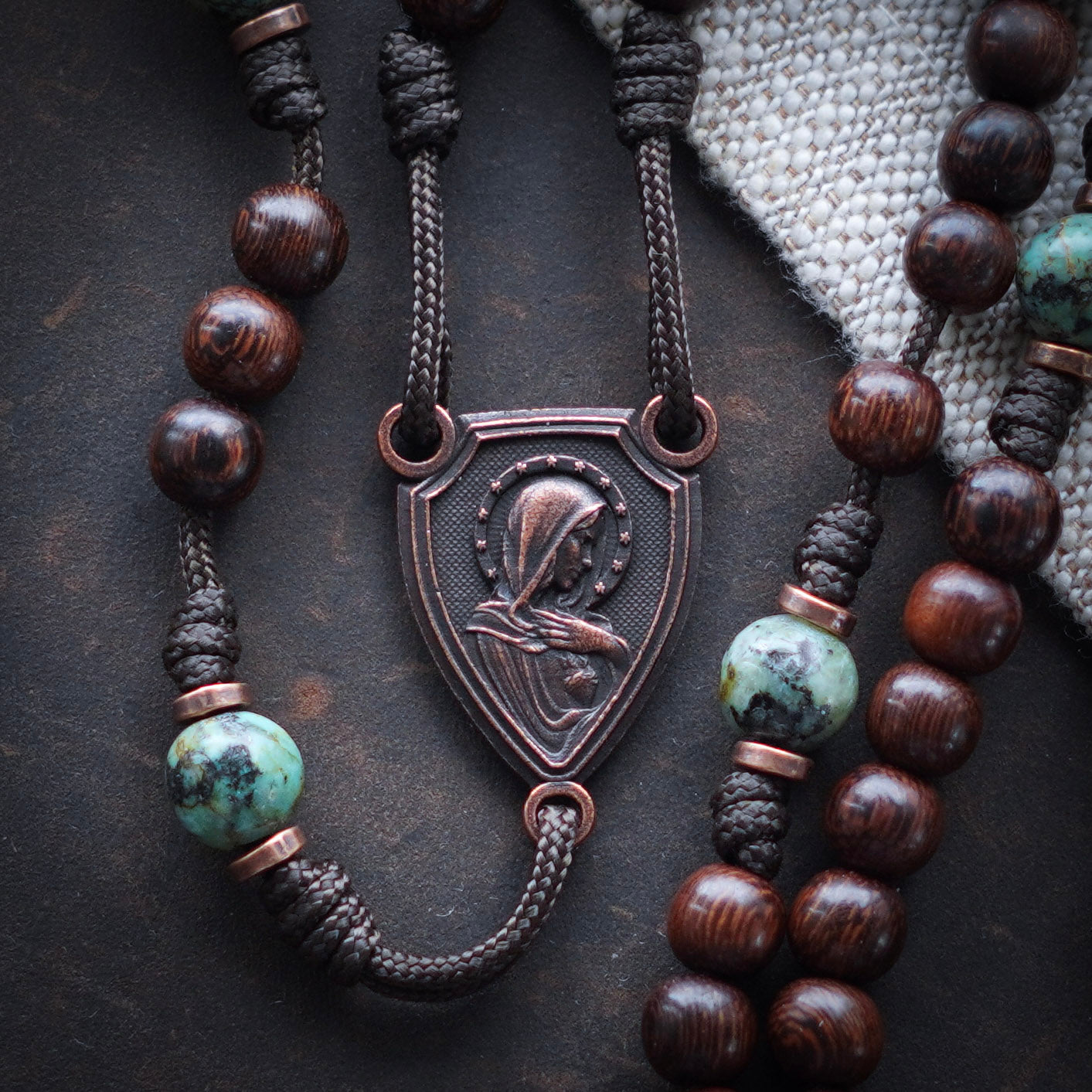 Handmade Wooden Rosary - Refuge of Sinners Design