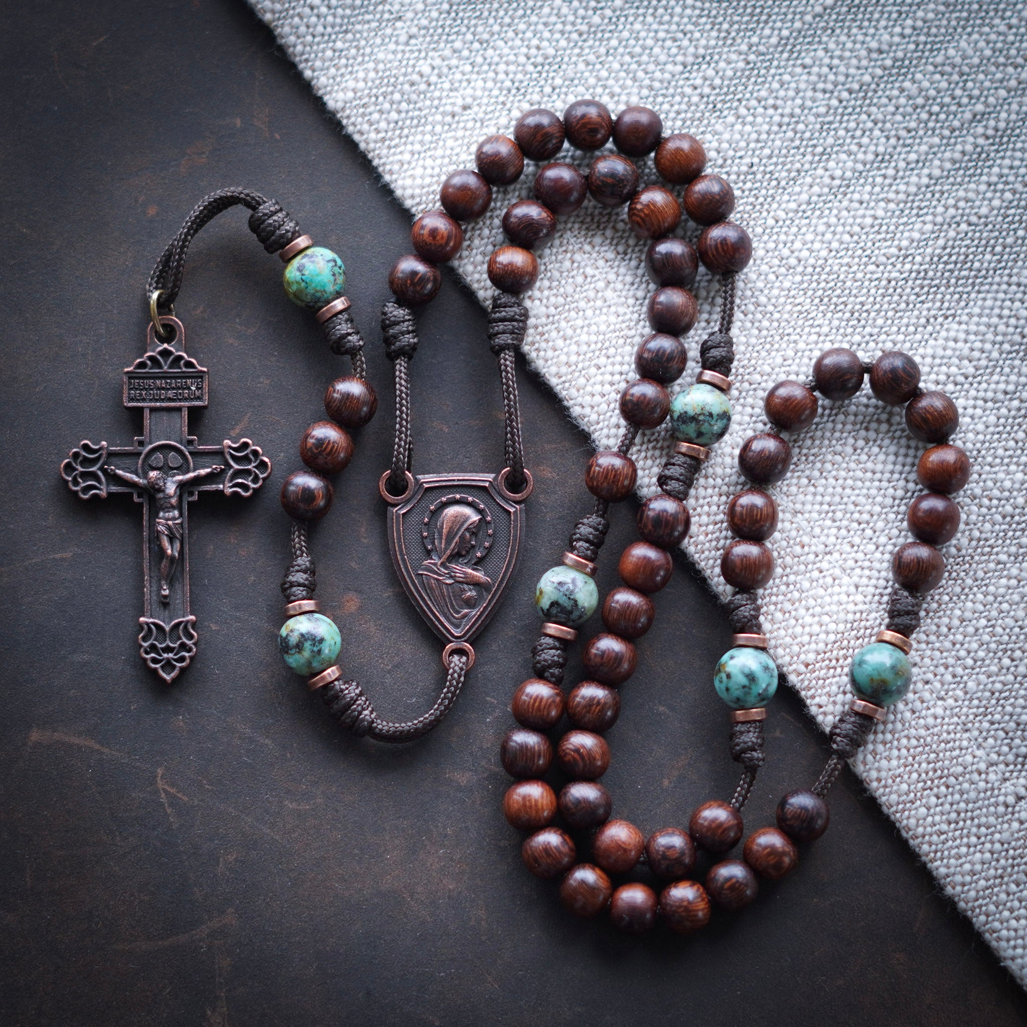 Handmade Wooden Rosary - Refuge of Sinners Design