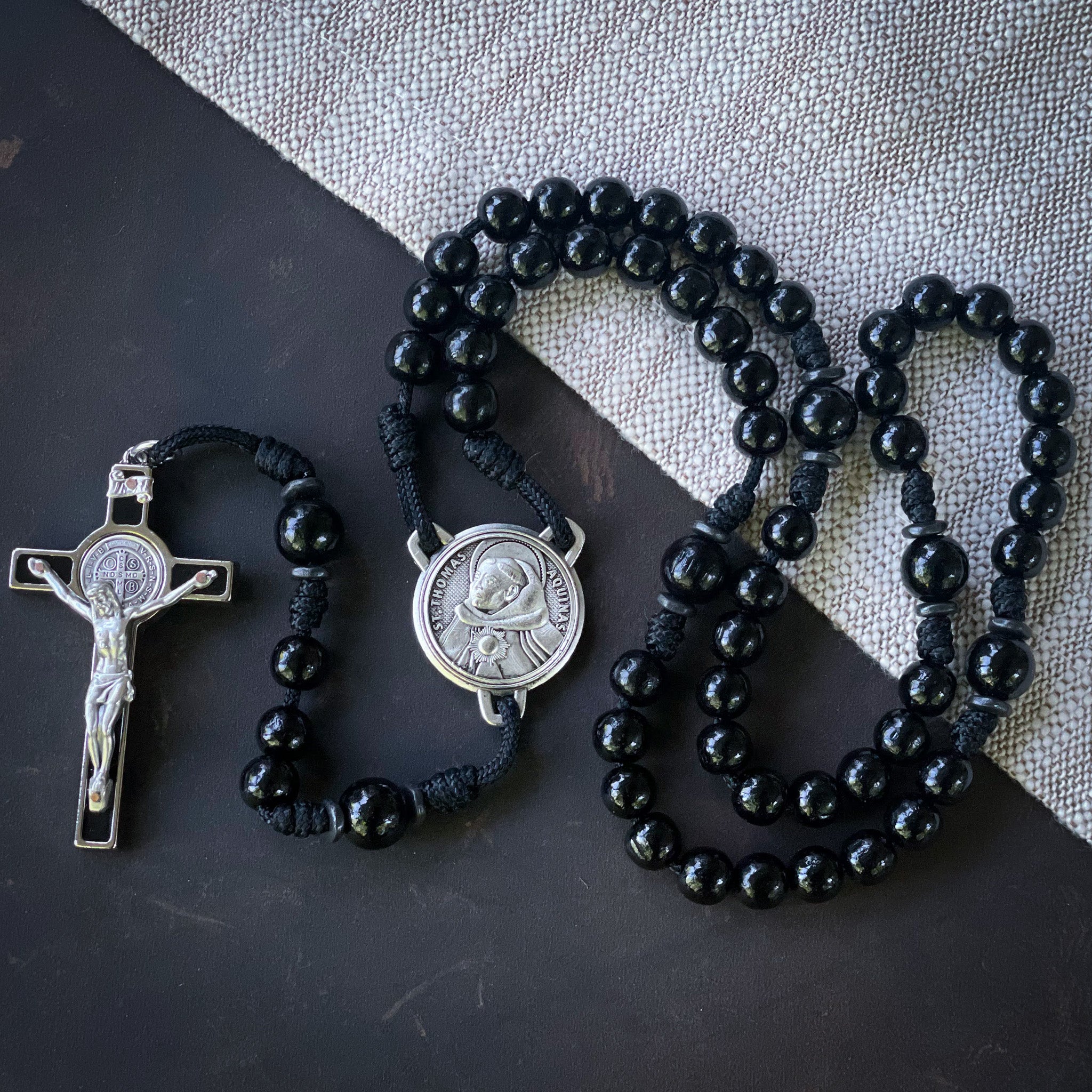 Handmade Wooden Rosary - St. Thomas Aquinas Design