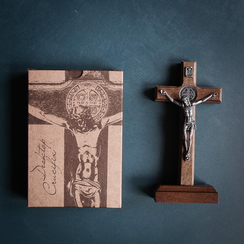 Handmade Brazilian Imbuia Desktop Crucifix - The Catholic Woodworker