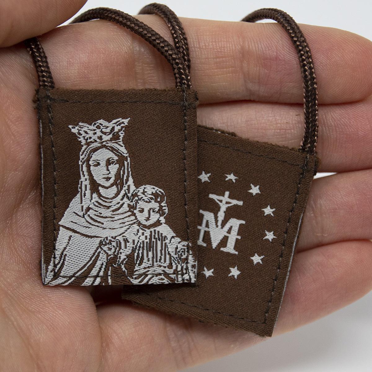Premium Brown Scapular, Brown & Cream, Our Lady of Mt. Carmel - The Catholic Woodworker