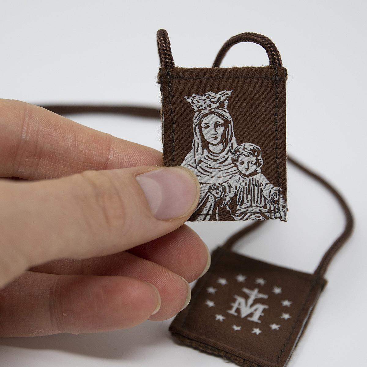 Premium Brown Scapular, Brown & Cream, Our Lady of Mt. Carmel - The Catholic Woodworker