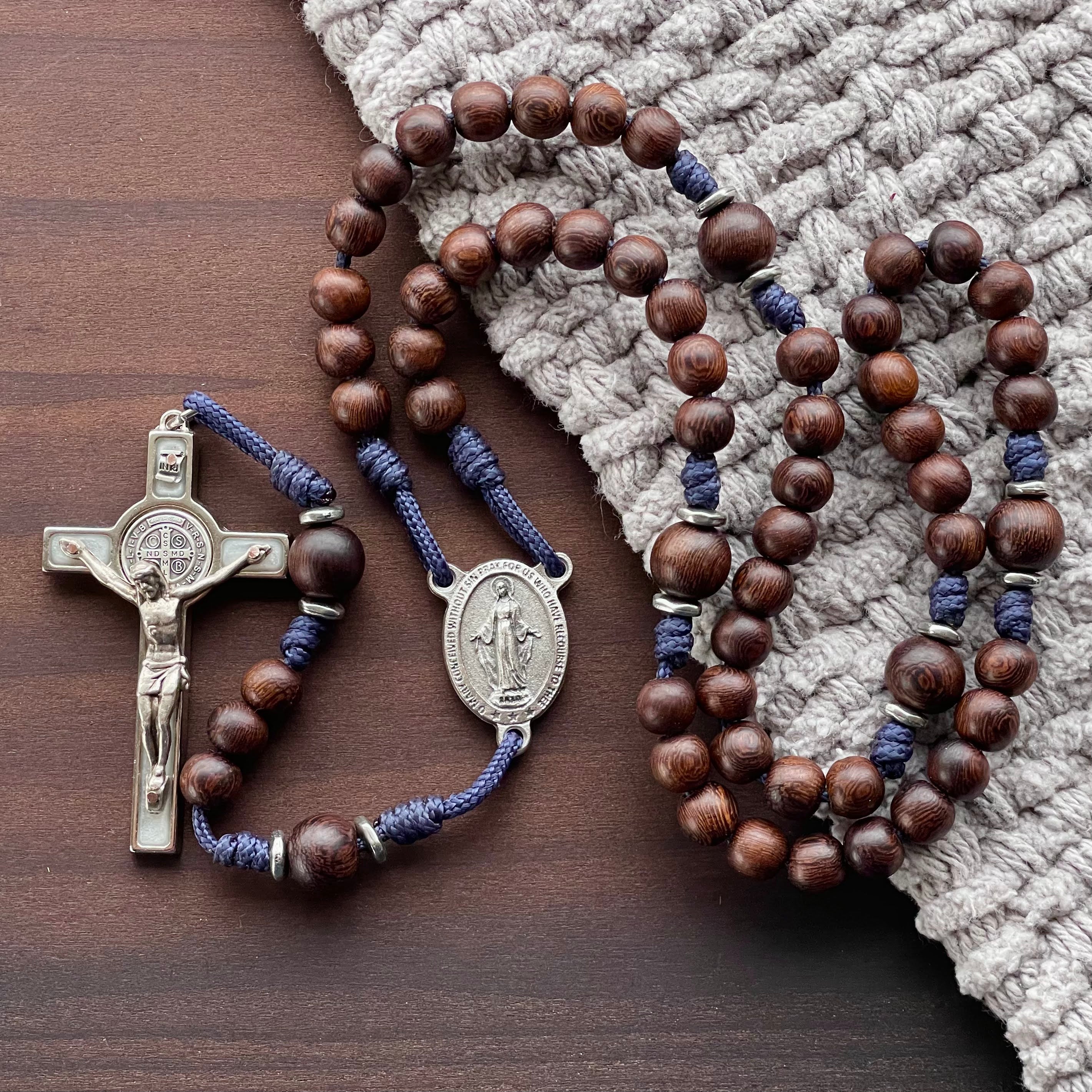 Handmade Wooden Rosary - Miraculous Medal Design