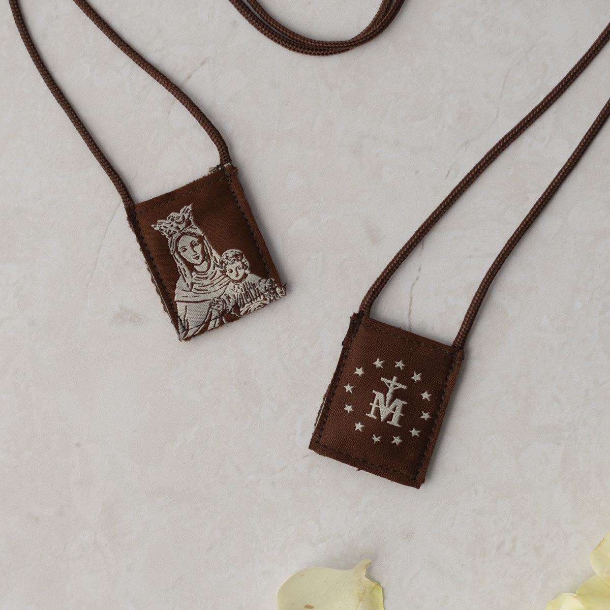 Premium Brown Scapular, Brown & Cream, Our Lady of Mt. Carmel