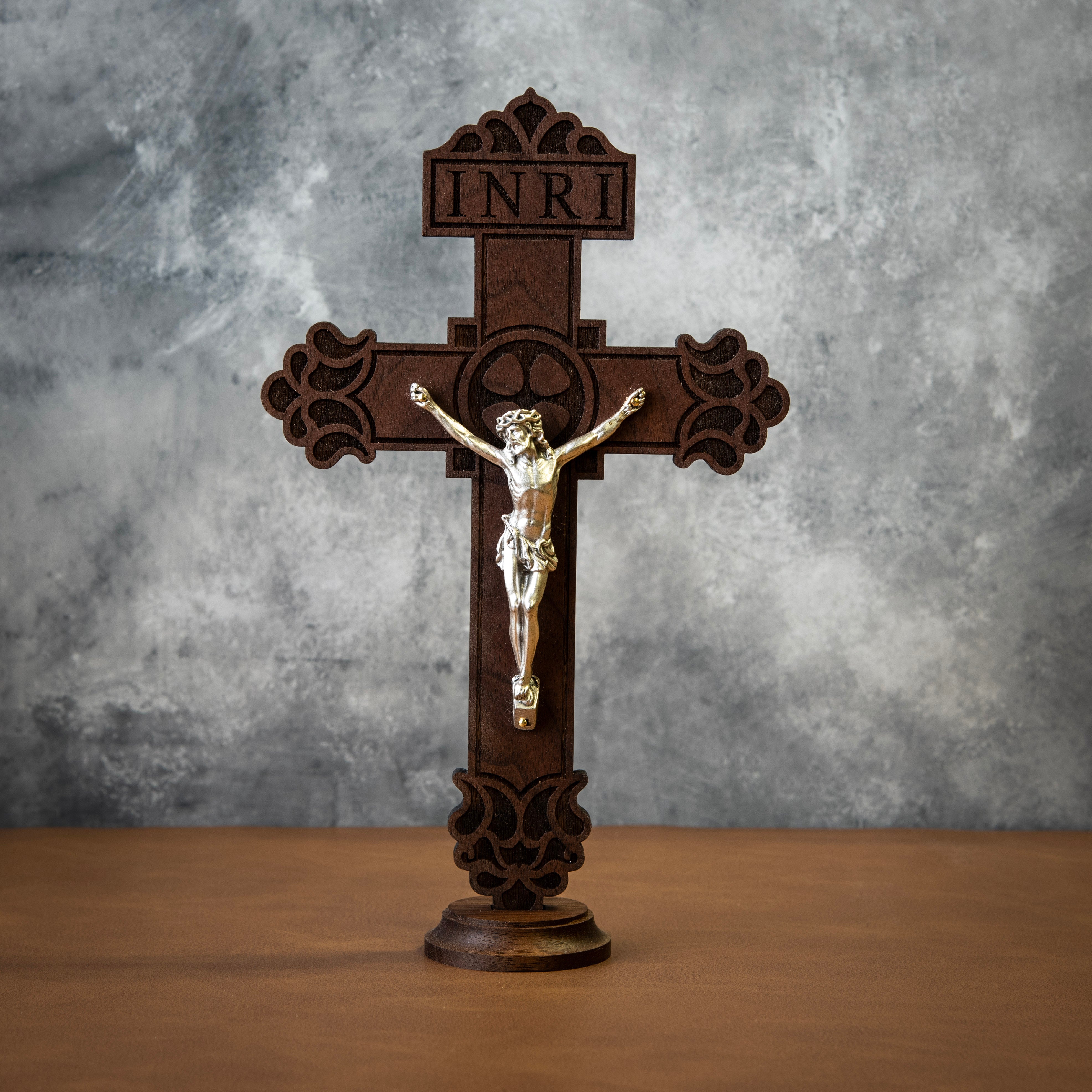 Standing 9" Walnut Pardon Crucifix