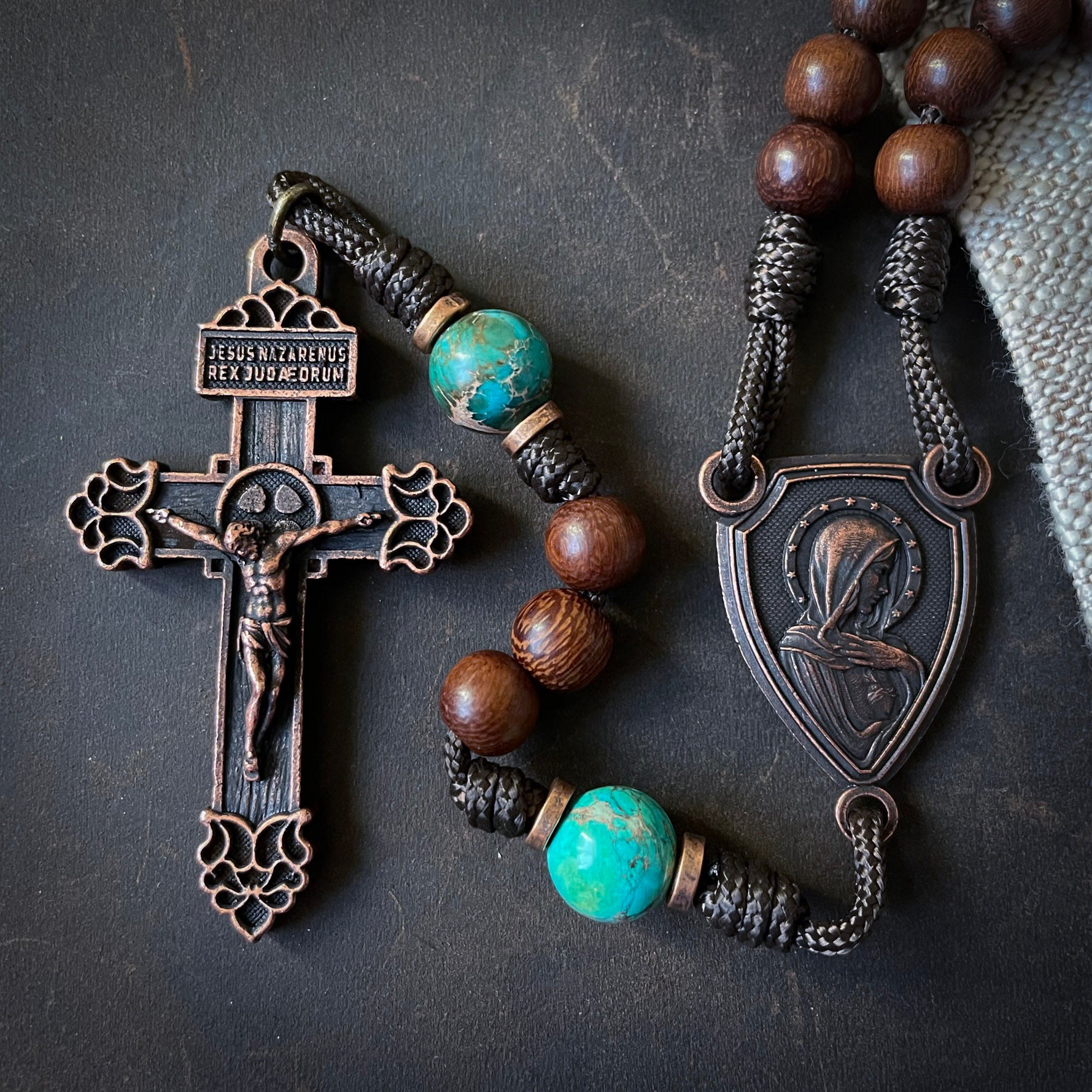 Handmade Wooden Rosary - Refuge of Sinners Design