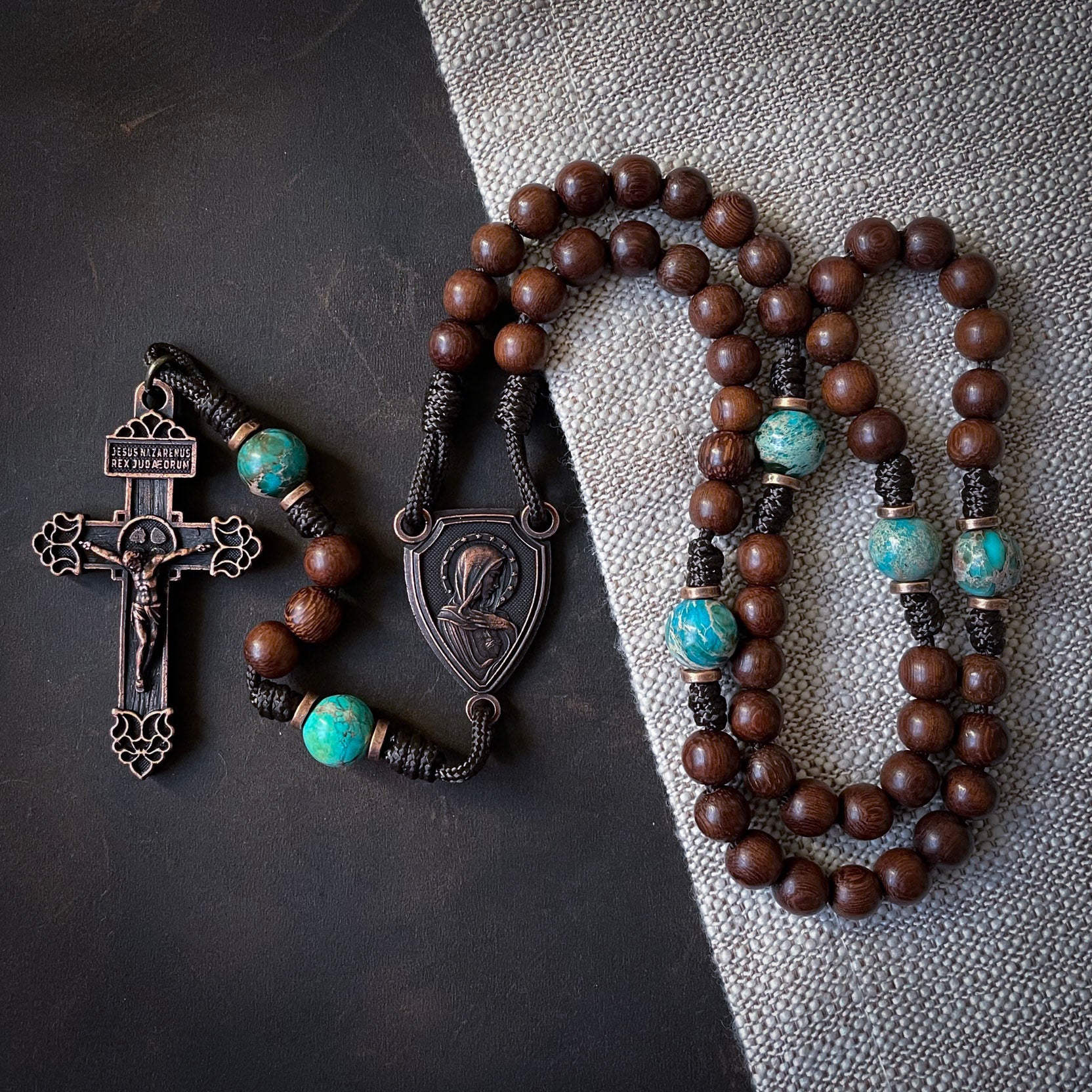 Handmade Wooden Rosary - Refuge of Sinners Design