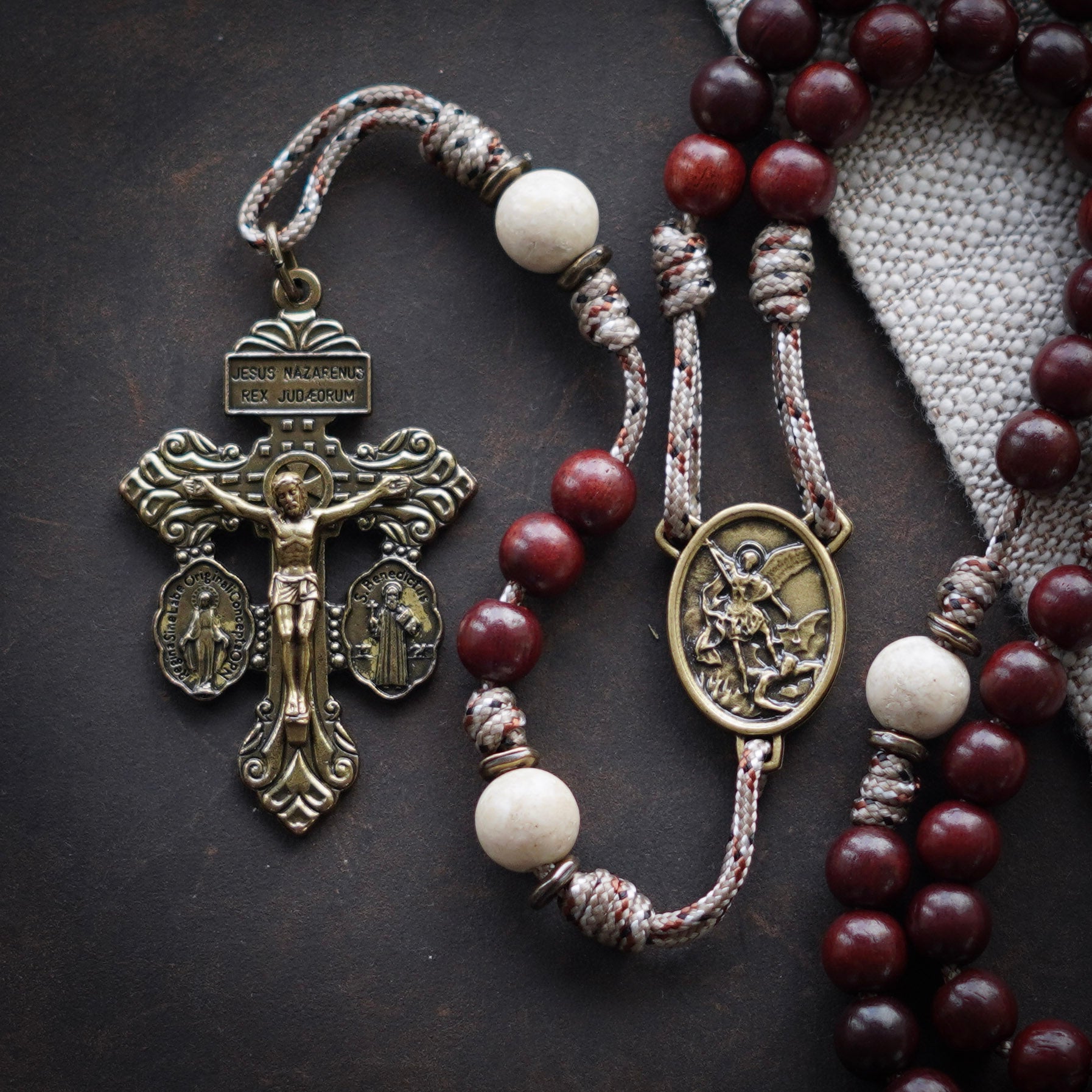 Handmade Wooden Rosary - Prince of the Heavenly Host Design