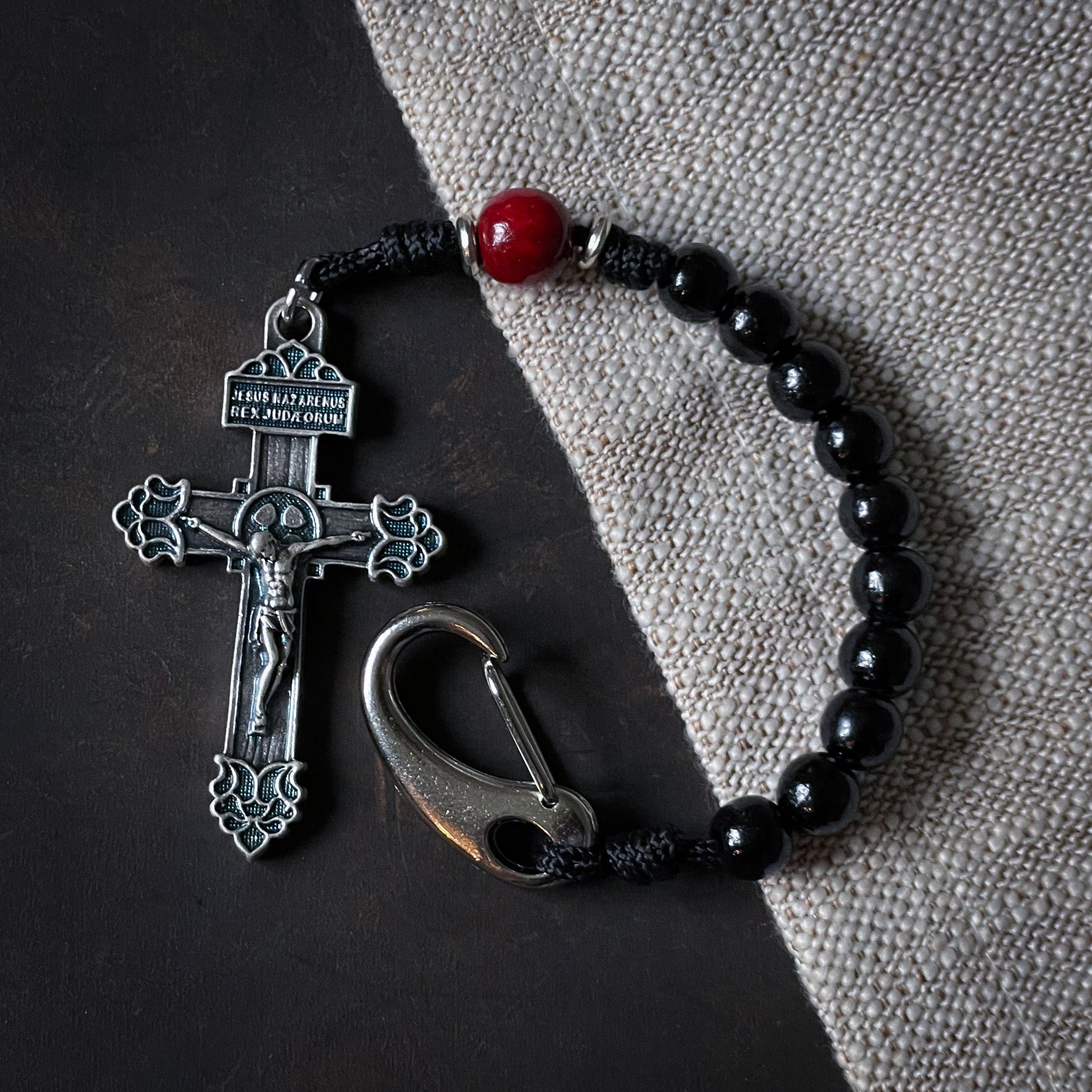 Handmade Wooden Pocket Rosary - Courage Design