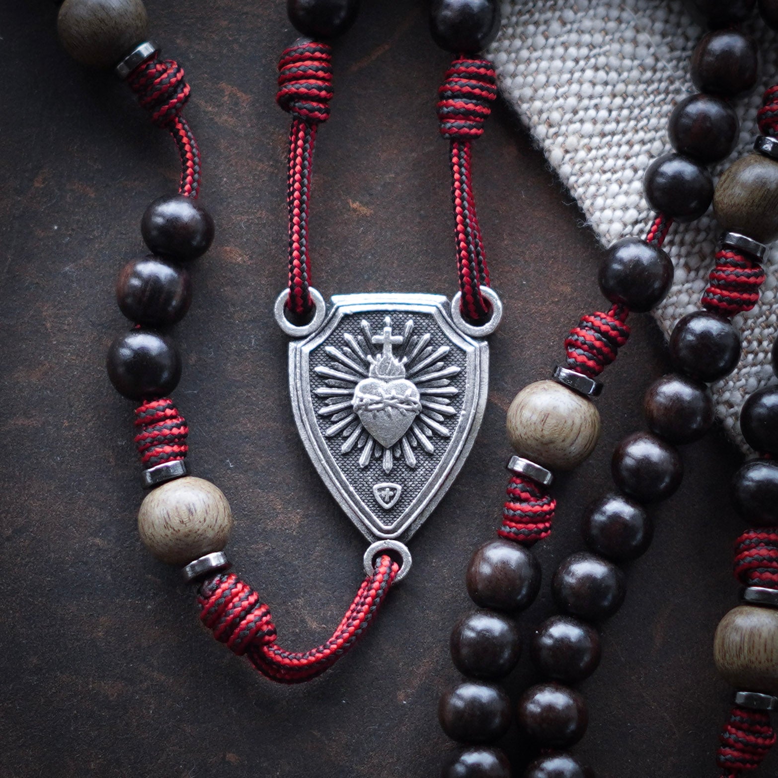 Handmade Wooden Rosary - Sacred Heart Design