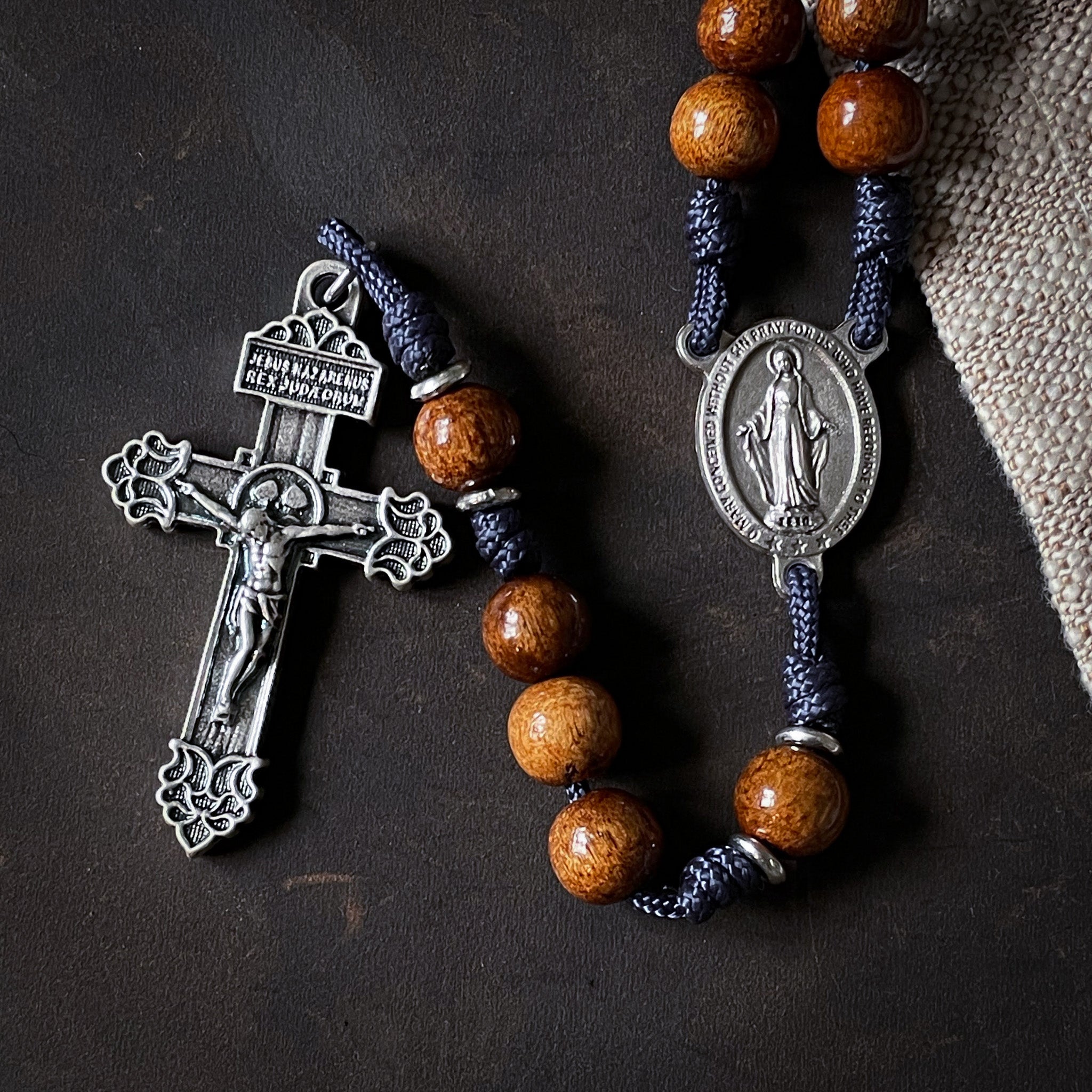 Handmade Wooden Rosary - Miraculous Medal Design