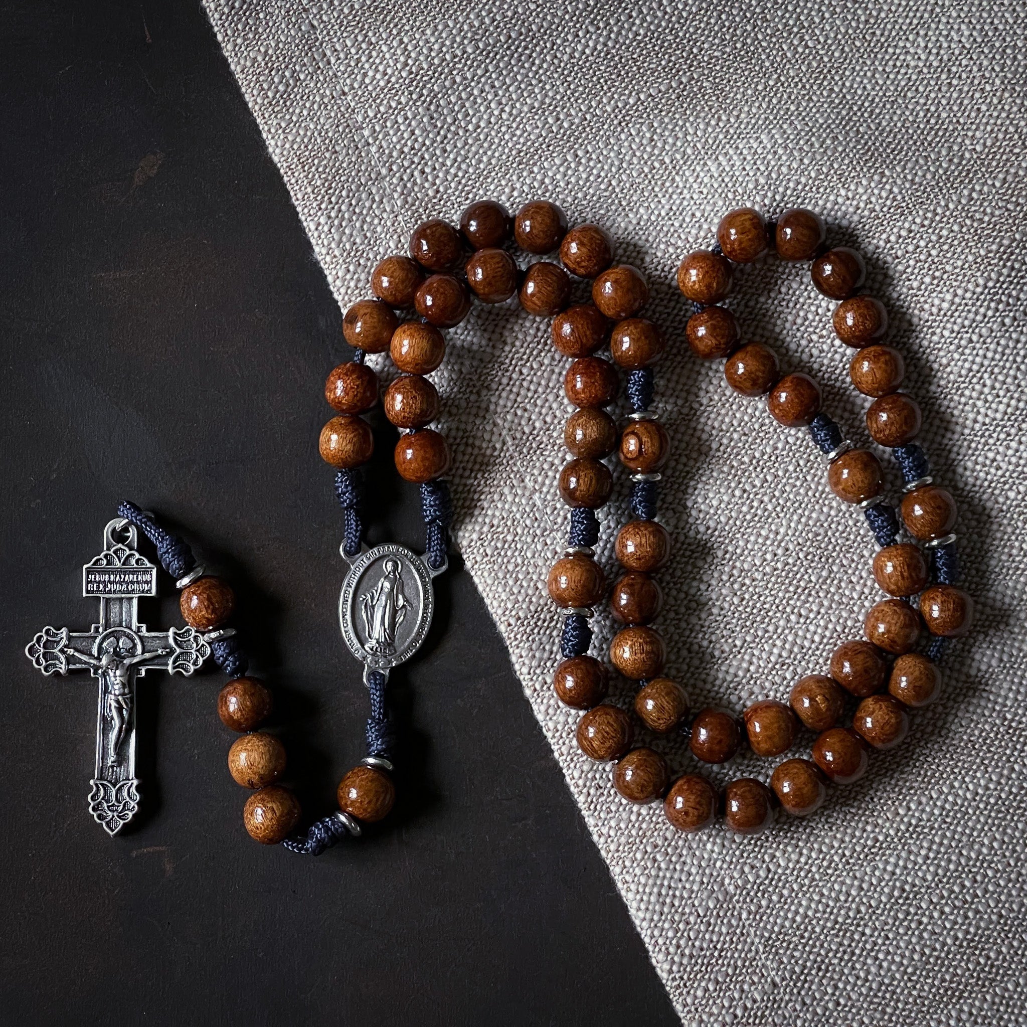 Handmade Wooden Rosary - Miraculous Medal Design