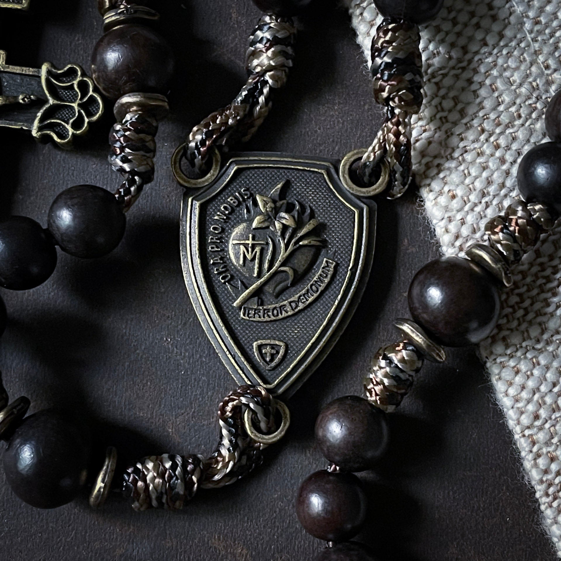 Handmade Wooden Rosary - Terror of Demons Design - Antique Bronze