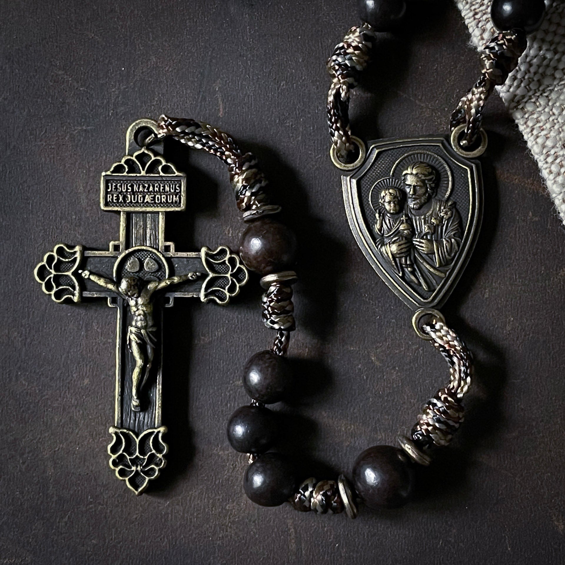Handmade Wooden Rosary - Terror of Demons Design - Antique Bronze