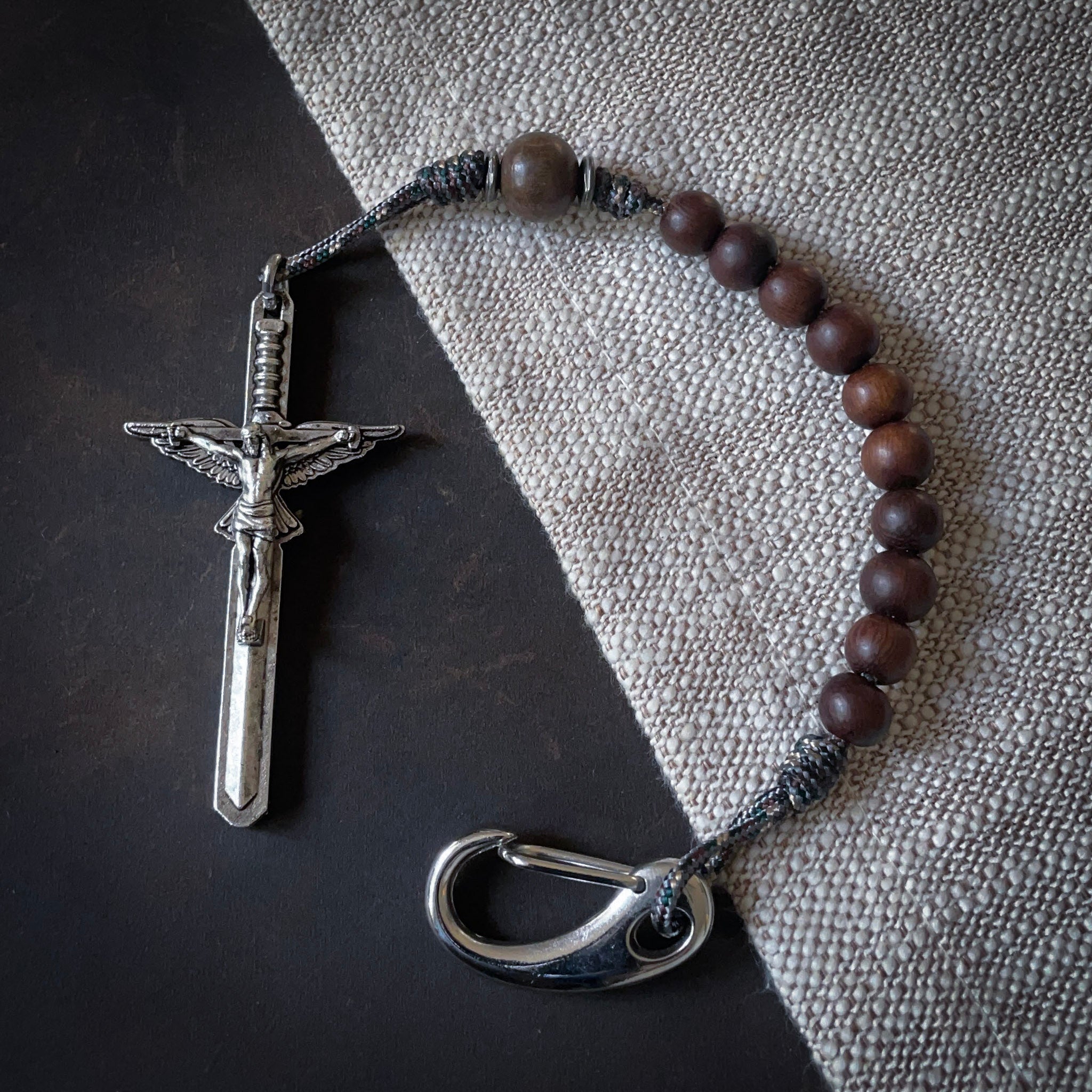 Handmade Wooden Pocket Rosary - Temperance Design