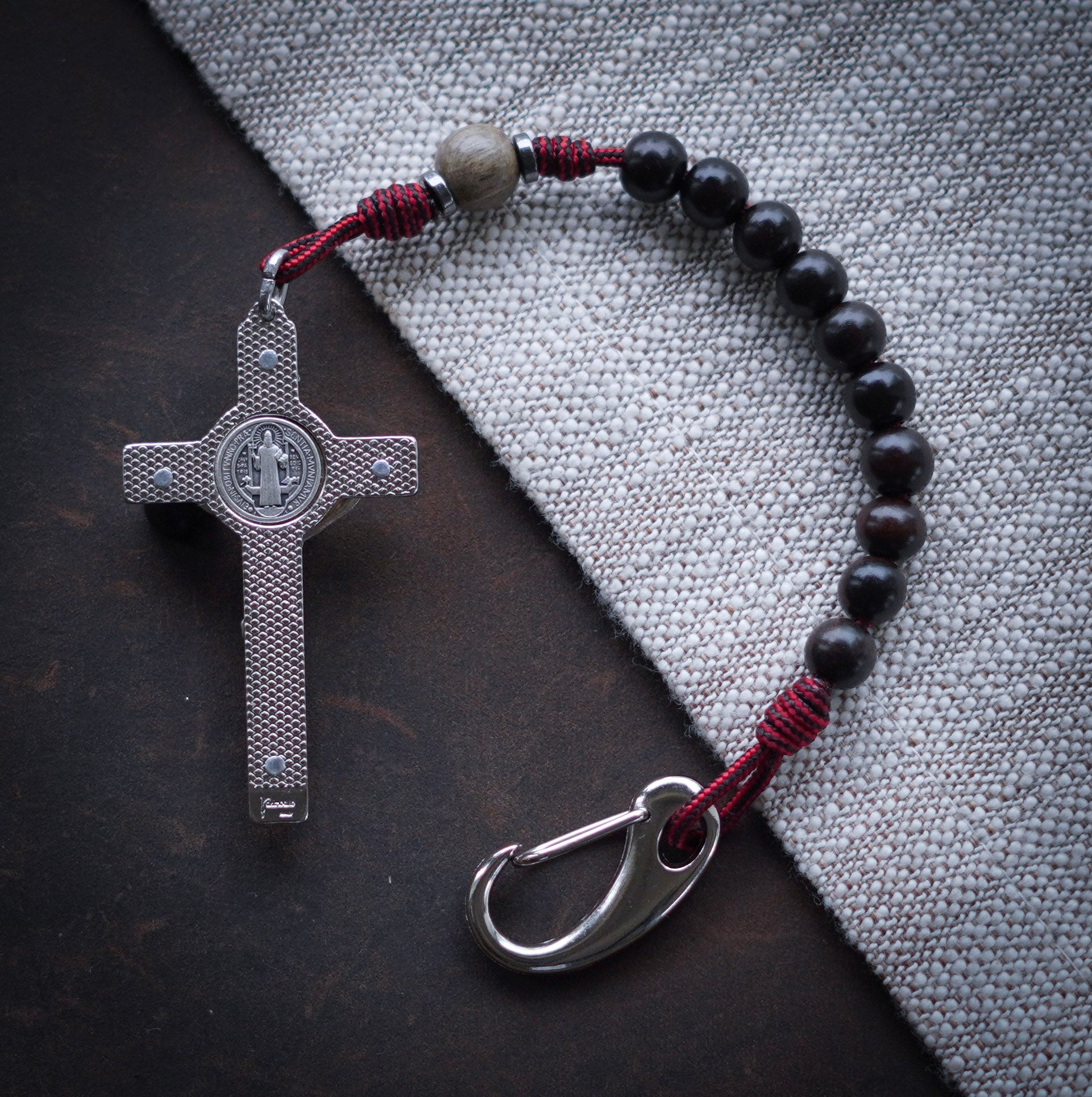 Handmade Wooden Pocket Rosary - Sacred Heart Design