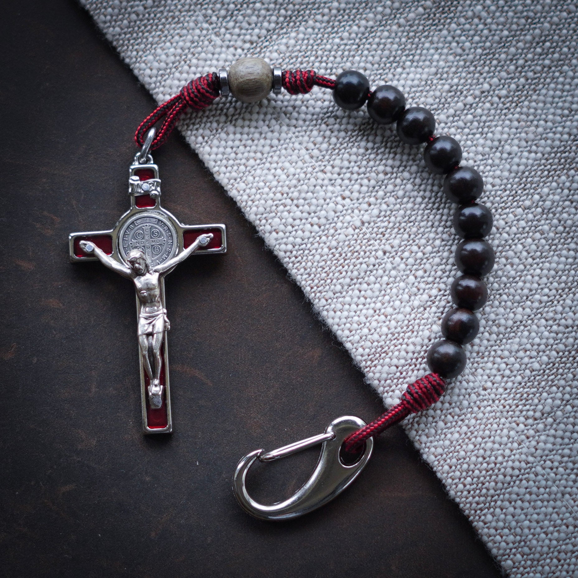 Handmade Wooden Pocket Rosary - Sacred Heart Design
