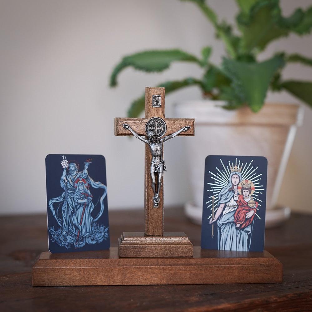 Handmade Imbuia Wooden Home Altar - St. Peter Design