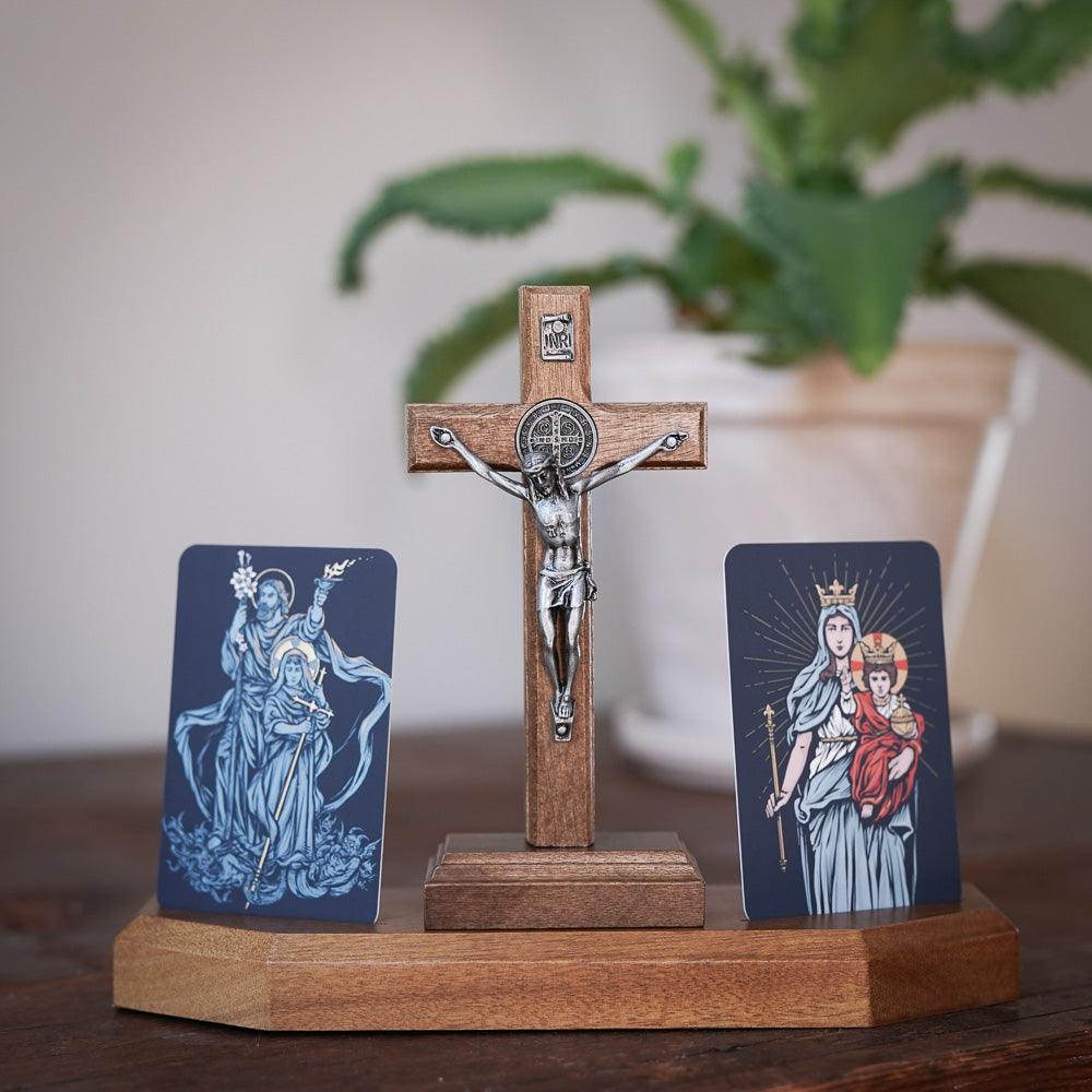 Handmade Imbuia Wooden Home Altar - St. Peter Design