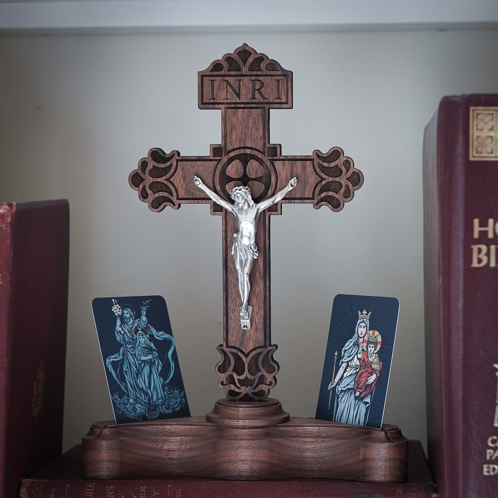 Handmade Walnut Wooden Home Altar - St. Joseph Design