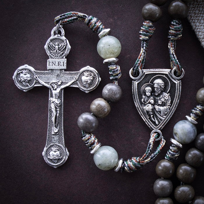 【鬼手仏心】WORK SCHWERTSC6 19インチ　一本　④ Handmade St. Joseph Terror of Demons Rosary | The Catholic Woodworker
