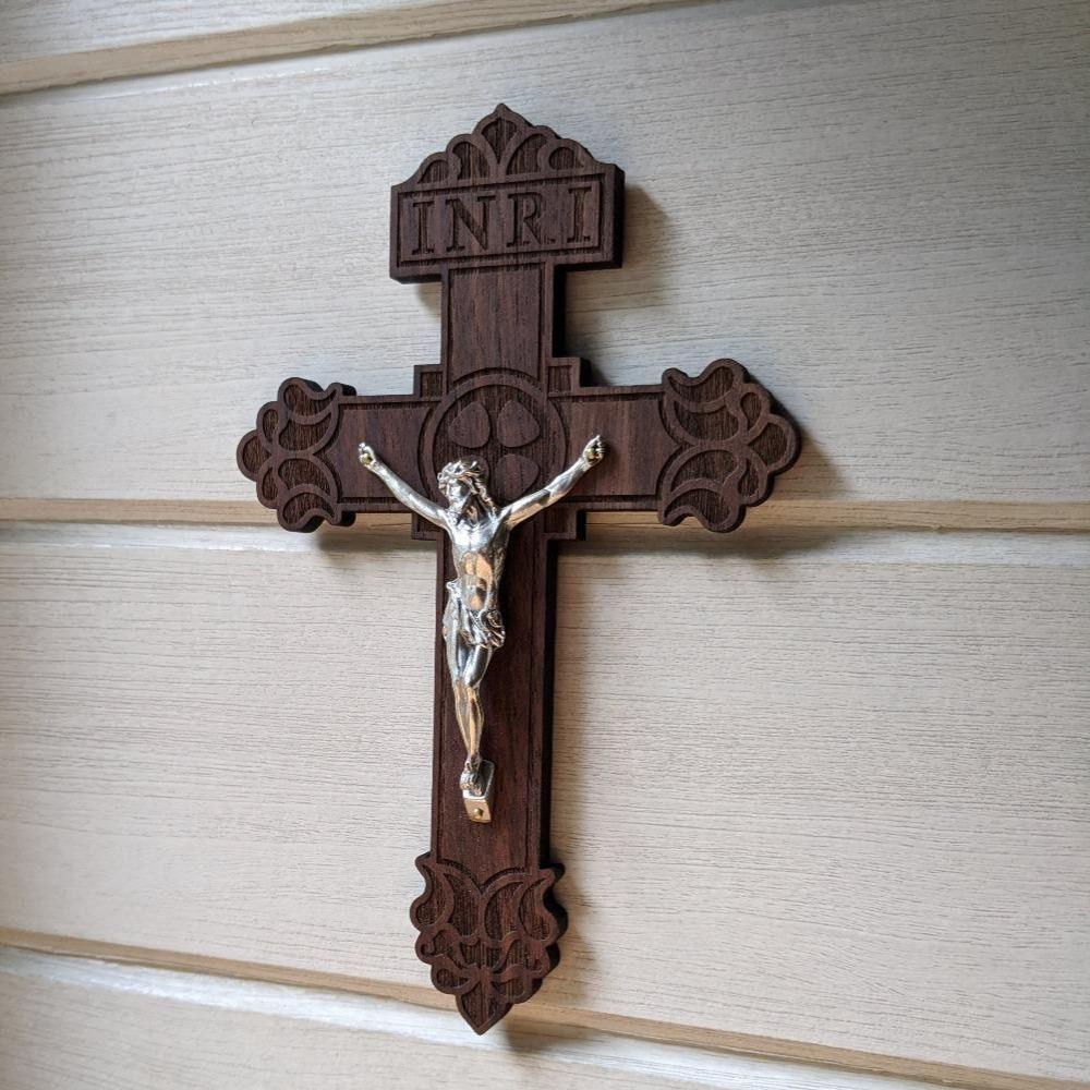 Standard wooden crucifix with the Pardon Design from the Catholic Woodworker