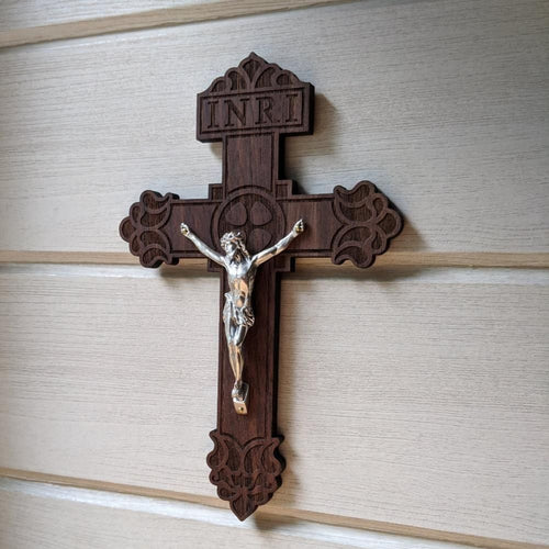 Standard wooden crucifix with the Pardon Design from the Catholic Woodworker
